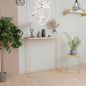 Nowoczesna konsola dąb artisan na złotym stelażu B7-K73