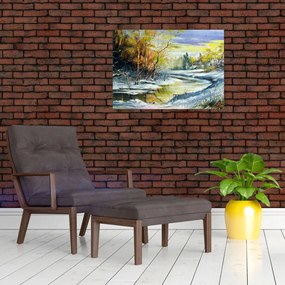 Obraz zimowej rzeki, obraz olejny (70x50 cm)