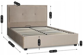 Łóżko Tapicerowane 140x200 cm ze Stelażem Dwuosobowe ANDRE Welurowe Beżowe