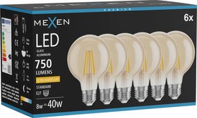 Mexen Vintis 6x żarówka filament LED E27, G80, 8W, Ciepła - 2200K, 750 lm, amber - L155-E27-0822-50x06