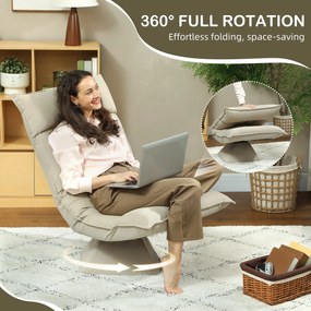 HOMCOM Obrotowy Krzesło Podłogowy z 5-pozycyjnym Regulowanym Oparciem, Nowoczesny Fotel Tapicerowany, Beżowy