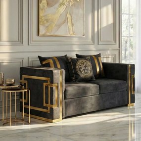 Sofa PALLAZO 2S Dwuosobowa Czarno/Złota Welurowa Nowoczesna Glamour