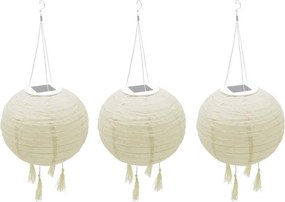 Zestaw 3 lampionów solarnych Himalaya Ø30cm kremowo-beżowe z ciepłą białą diodą LED, czas pracy 8h, odporne IP44