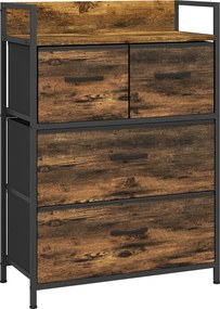 HOMCOM Komoda, Kredens, 4 Szuflady Materiałowe, Design Industrialny, 60x29x85cm, Brąz/Czarny