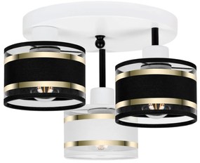 Lampa sufitowa biała trzypunktowa z czarno-białymi abażurami T-3030WE-