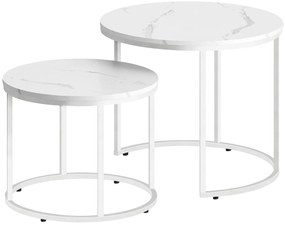 Komplet 2 stolików kawowych marmur + biały W2-H31