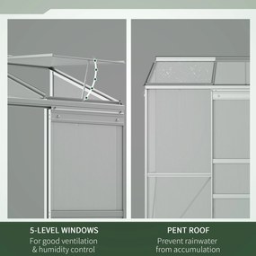 Outsunny Szklarnia przylegająca, Drzwi przesuwne, Otwierane okna dachowe, Poliwęglan+Aluminium, Kolor: Srebrny, 192 x 68 x 196 cm