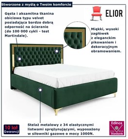 Ciemnozielone łóżko tapicerowane z pikowanym zagłówkiem H2-D11