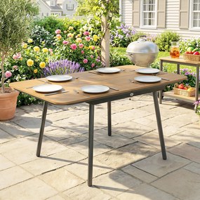 Outsunny Stół Ogrodowy 140 x 80 cm dla 6 Osób, Odporność na Warunki Atmosferyczne, Blat WPC, Regulowane Nóżki, Teak | Aosom PL