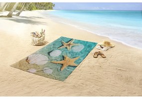 Niebiesko-beżowy aksamitny ręcznik plażowy 100x180 cm Beachvibe – Good Morning