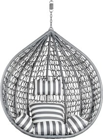 Szary wiszący fotel KOKON bez stojaka, biało-szara poduszka