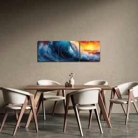 Obraz - Fala o zachodzie słońca (z zegarem) (90x30 cm)