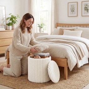 HOMCOM Taboret z odwracalną pokrywą, nowoczesny sztruksowy taboret do salonu i sypialni, biały | Aosom PL