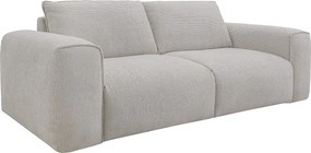 Kanapa 3-osobowa rozkładana typu express z beżowej tkaniny teksturowanej - Powierzchnia spania 140 cm Materac 13 cm POGLO