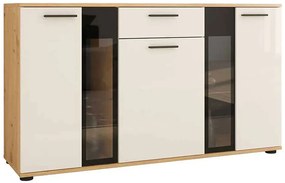 Komoda ze szkłem w kolorze dąb artisan + biały G2-N26