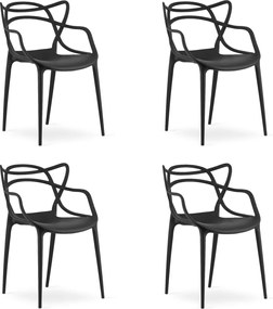 Zestaw 4 czarnych plastikowych krzeseł KATO
