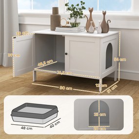 PawHut Szafka na kuwetę dla kota z drzwiami, przegrodą dla dużych kotów 80 x 51 x 54 cm, Biały