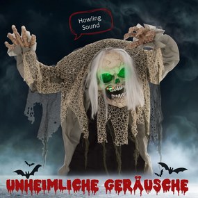 HOMCOM Duch-szkielet na Halloween, przerażający wył, zielone światło, ruchome ramiona, 160 cm