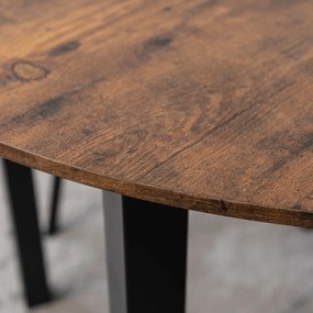 Zestaw Stół Okrągły TEO 100 cm Dąb Rustykalny/Czarny i 4 Krzesła Tapicerowane RICK 2 Czarne Nowoczesne Loft