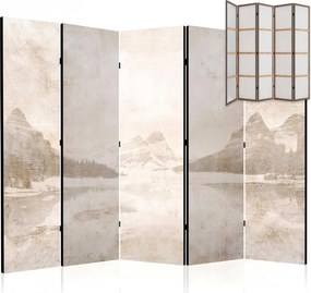 Parawan pokojowy 5-częściowy 225x172 Jednostronny dekoracyjny japandi minimalistyczny Beżowy Górskie Jezioro We Mgle