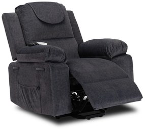 Fotel Masujący FENIX z Funkcją Wstawania Elektrycznie Rozkładany Ciemny Popiel Nowoczesny