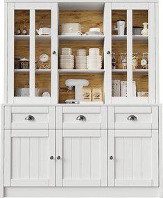 Nowoczesna kredens kuchenny 140×38,5×175 cm - z 5 drzwiami, 3 szufladami i 9 półkami - biały