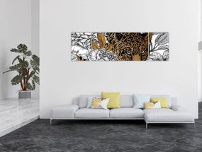 Obraz - Lampart pośród kwiatów (170x50 cm)