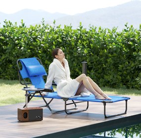 Leżak Ogrodowy Outsunny, Składany, Wodoodporny, 194 cm x 72 cm x 31 cm, Czarny + Granatowy