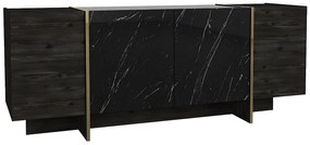 Komoda - 4-drzwiowa – efekt czarnego marmuru, ciemny naturalny i złoty – CADEBA