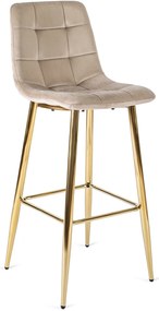 Krzesło Barowe Tapicerowane Hoker ARIEL Ecru Welurowe Nowoczesne Glamour