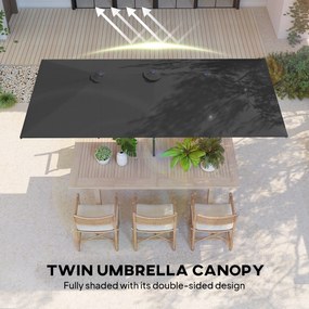 Outsunny Parasol Ogrodowy 150x295cm Podwójny Daszek Regulacja Szary | Aosom PL