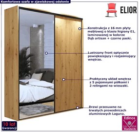 Szafa z lustrem dąb artisan + czarne paski - Estori 3X
