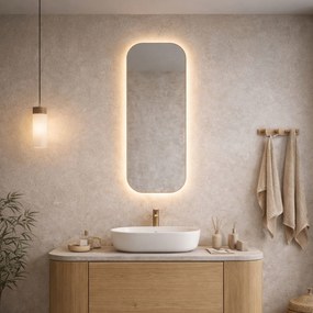 Lustro prostokątne bez ramy oszlifowane obracalne z podświetleniem ROUND Slim LED | Różne rozmiary | Różne kolory : Kolor tafli szkła - Grafit, Rozmiar - 20 x 80 cm