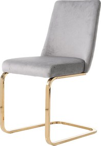 Zestaw 4 krzeseł typu cantilever z weluru - oparcie w romby - metalowa podstawa w kolorze złotym - Szary