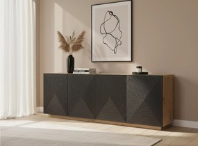 Komoda Asha 200 cm z ryflowanym frontem - artisan / czarny mat
