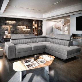 Masseno Narożnik NOLA z funkcją spania i pojemnikiem na pościel Narozniki L, Rozkładana sofa - Jasnoszary, MONOLITH 84