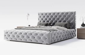 Emporius Paris łóżko tapicerowane 180x200 cm - glamour, pikowanie chesterfield - łóżko dwuosobowe z pojemnikiem, tkanina aksamitna, szary (Magic Velvet 2217)