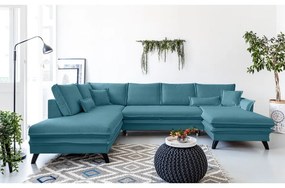 Turkusowa rozkładana sofa w kształcie litery "U" Miuform Charming Charlie, lewostronna