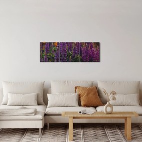 Obraz kwiatów łubinu (z zegarem) (90x30 cm)