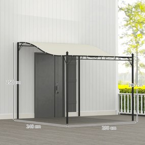 Outsunny Pergola 2,5 x 3 m, Pawilon Ogrodowy Montowany na Ścianie, Odporny na Wodę, Metalowy Stelaż, Otwory Odpływowe, Zadaszenie Przeciwcieniowe, Kremowy
