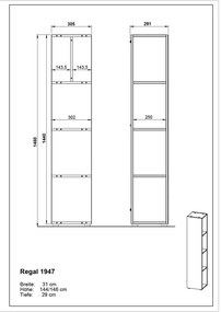 Antracytowa szafka łazienkowa 31x144 cm Vasio – Germania