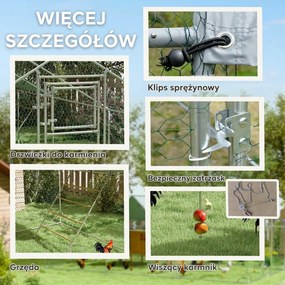 Wybieg dla kur PawHut z UV-odporną Plandeką, Siatką Stalową, Automatem do Karmienia, dla 18-24 Kur