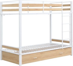 Łóżko piętrowe 2 x 90 x 190 cm - 1 szuflada - Metal i MDF - Kolor: Naturalny i biały - CASIDIA