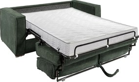 Kanapa 3-osobowa rozkładana typu express z zielonego weluru sztruksowego z siedziskiem z pianki z pamięcią kształtu - Powierzchnia spania na szerokich listwach 140 cm - Materac 14 cm LORETO