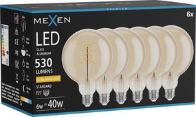Mexen Vintis 6x żarówka filament spirala LED E27, G125, 6W, Ciepła - 2200K, 530 lm, amber - L168-E27-0622-50x06