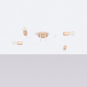 Żyrandol loft Zimbo, stal/drewno - 4 źródło światła 4000K - L.75 x H.16.5 cm - biały/naturalne drewno