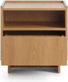 Stolik nocny Vabres dąb karmel 50 cm nowoczesna szafka nocna z szufladą push to open minimalistyczna sypialnia ABS 16 mm