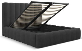 Antracytowe tapicerowane łóżko dwuosobowe ze schowkiem i stelażem 200x200 cm Kelp – Micadoni Home