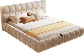 Tapicerowane łóżko z pojemnikiem 140×200 cm - Podwójne łóżko - Aksamit - Beżowe (materac nie jest zawarty)