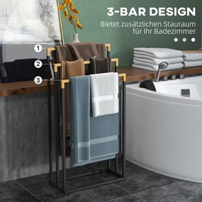 kleankin Zestaw Wieszaków na Ręczniki z 3 Drążkami, Styl Industrialny, Bambus, 45 x 22,5 x 86 cm, Czarny + Natural